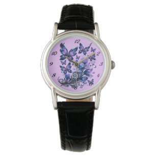 Montre Papillons scintillants cosmiques rose