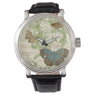Montre Papillons sur Partition avec Design Floral