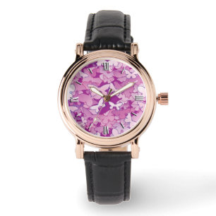 Montre Papillons, violet, lavande, rose