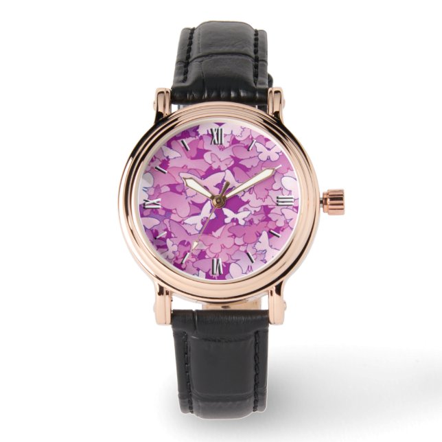 Montre Papillons, violet, lavande, rose (Recto)