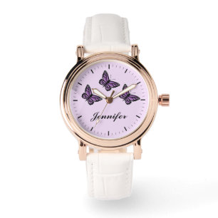 Montre Papillons Violets Et Nom Personnalisé