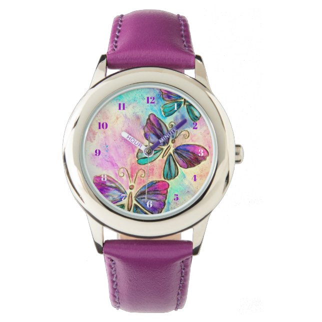 Montre Papillons volants rose pourpre (devant)