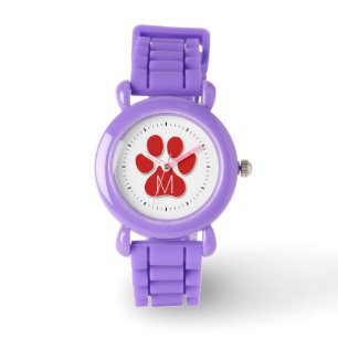 Montre Paquet de chat rouge avec Monogramme blanc et Briq
