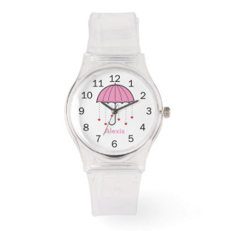Montre Parapluie rose avec Coeurs