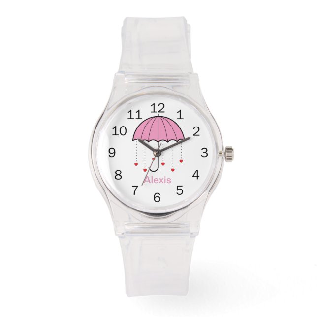 Montre Parapluie rose avec Coeurs (Recto)