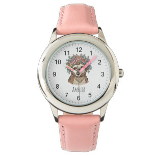 Montre Paresseux Floral Mignon Personnalisé avec Couronne