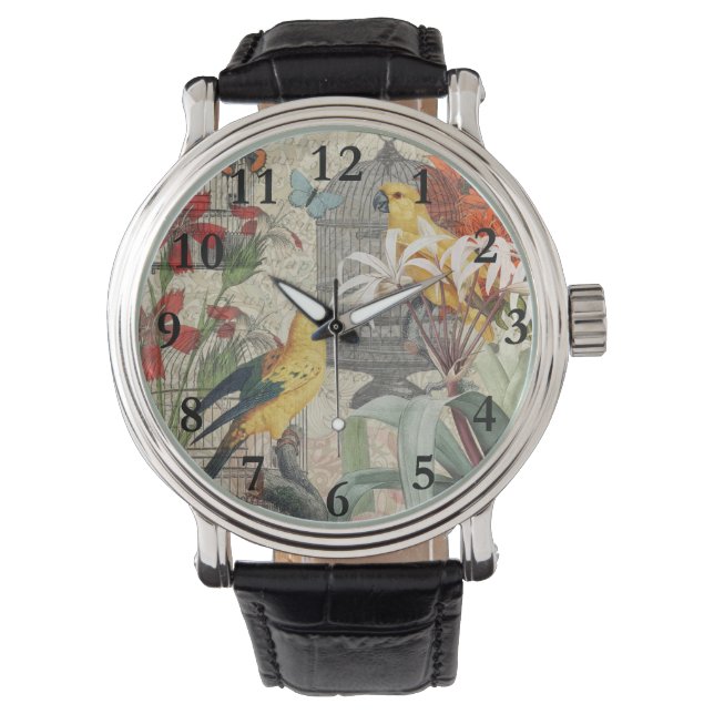 Montre Parrot Jaune Tropical Antique Fleur (devant)