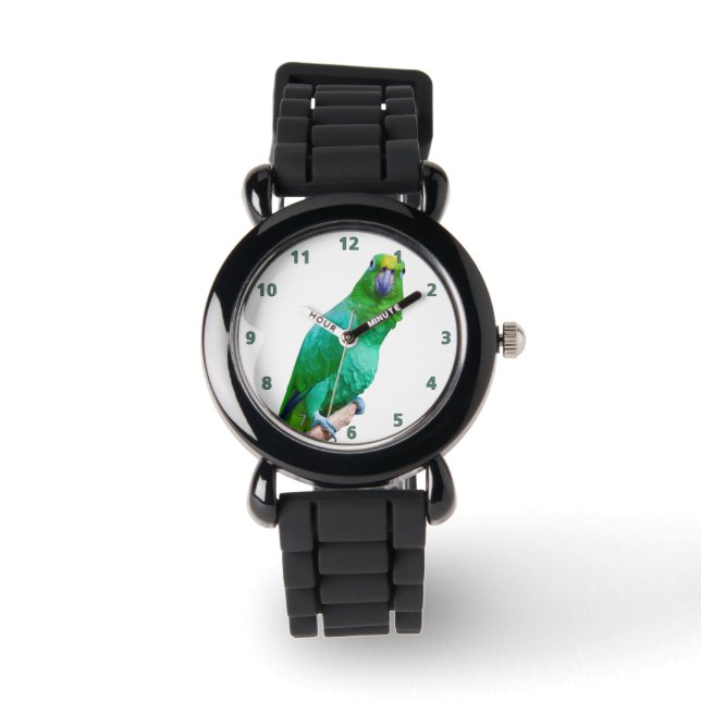 Montre Parrot Macaw vert sur un membre personnalisable (Recto)
