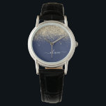 Montre Parties scintillant Bleu de la Marine d'or Script<br><div class="desc">Parties scintillant Blue et Gold Sparkle de la marine Script Monogramme Nom Monographie. Cela fait le cadeau parfait de remise de diplômes,  anniversaire,  mariage,  douche nuptiale,  anniversaire,  baby shower ou bachelorette pour quelqu'un qui aime le luxe glam et les styles chic.</div>