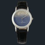 Montre Parties scintillant Bleu de la Marine d'or Script<br><div class="desc">Parties scintillant Blue et Gold Sparkle de la marine Script Monogramme Nom Monographie. Cela fait le cadeau parfait de remise de diplômes,  anniversaire,  mariage,  douche nuptiale,  anniversaire,  baby shower ou bachelorette pour quelqu'un qui aime le luxe glam et les styles chic.</div>