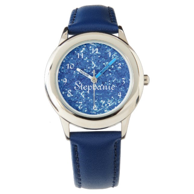 Montre Parties scintillant bleue pour enfants personnalis (devant)