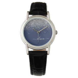 Montre Parties scintillant bleue Silver Navy Girl Monogra