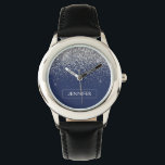 Montre Parties scintillant bleue Silver Navy Girl Monogra<br><div class="desc">Parties scintillant à étincelles bleu argent et marine Monogramme Nom Monographie. Cela rend le cadeau parfait pour 16 ans,  mariage,  douche nuptiale,  anniversaire,  baby shower ou bachelorette pour quelqu'un qui aime le luxe glam et les styles chic.</div>