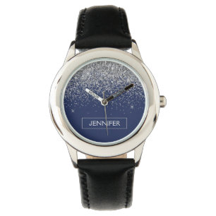 Montre Parties scintillant bleue Silver Navy Girl Monogra