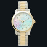 Montre Parties scintillant Coloré Glamour Joli Motif<br><div class="desc">Aesthétiquement jolie chic parties scintillant arrière - plan dans de belles couleurs pastel, que vous pouvez personnaliser avec votre monogramme et/ou nom personnalisé.</div>
