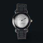 Montre Parties scintillant d'argent étincelle Glam métal<br><div class="desc">Argent Faux Foil Parties scintillant étincelante métallique brossé Monogramme Nom Monographie. Cela rend le cadeau parfait pour 16 ans,  mariage,  douche nuptiale,  anniversaire,  baby shower ou bachelorette pour quelqu'un qui aime le luxe glam et les styles chic.</div>