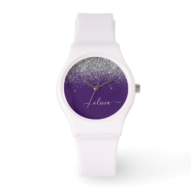 Montre Parties scintillant d'argent violet Girl Nom du mo (Recto)