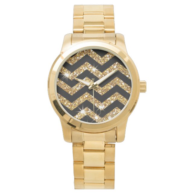 Montre Parties scintillant d'or et Chevron noir, Design d (devant)