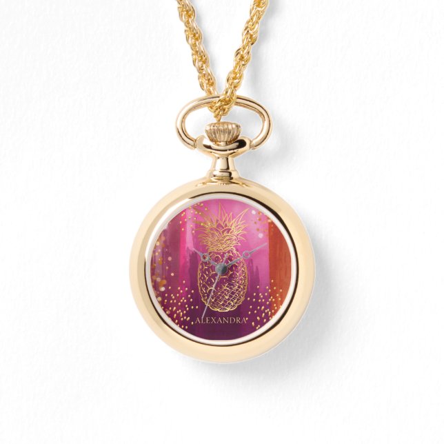 Montre Parties scintillant d'or rose personnalisée Ananas (Recto)