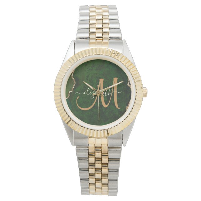 Montre Parties scintillant d'or vert chic Agate Monogramm (devant)