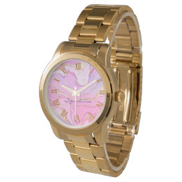 Montre Parties scintillant en marbre rose violet or