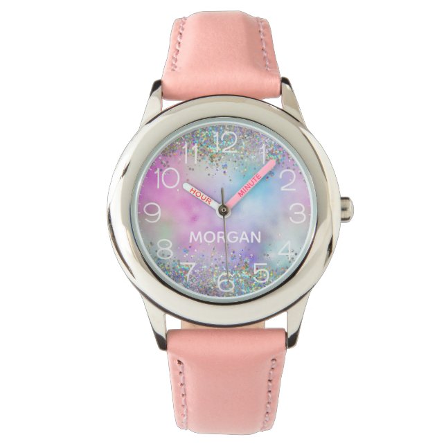 Montre Parties scintillant holographique Rainbow Pastels  (devant)
