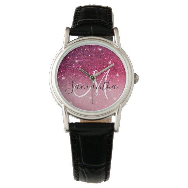 Montre Parties scintillant moderne rouge et rose Nom des  (devant)