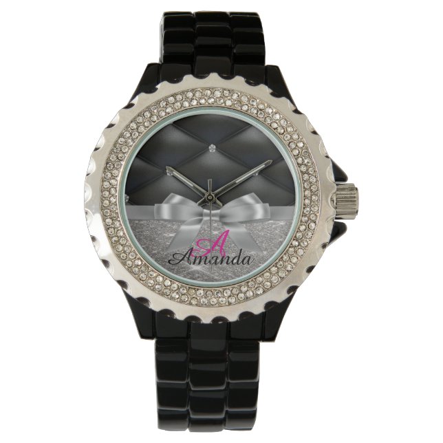 Montre parties scintillant monogramme argent noir (devant)