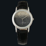 Montre Parties scintillant Noir Or Script Monogramme Nom<br><div class="desc">Parties scintillant à étincelle noire et or Script Monogramme Nom Monographie. Cela fait le cadeau parfait de remise de diplômes,  anniversaire,  mariage,  douche nuptiale,  anniversaire,  baby shower ou bachelorette pour quelqu'un qui aime le luxe glam et les styles chic.</div>