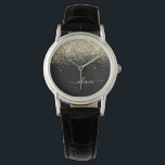 Montre Parties scintillant Noir Or Script Monogramme Nom<br><div class="desc">Parties scintillant à étincelle noire et or Script Monogramme Nom Monographie. Cela fait le cadeau parfait de remise de diplômes,  anniversaire,  mariage,  douche nuptiale,  anniversaire,  baby shower ou bachelorette pour quelqu'un qui aime le luxe glam et les styles chic.</div>