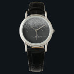 Montre Parties scintillant Noir Or Script Monogramme Nom<br><div class="desc">Parties scintillant à étincelles noir et argent Script Monogramme Nom Monographie. Cela fait le cadeau parfait de remise de diplômes,  anniversaire,  mariage,  douche nuptiale,  anniversaire,  baby shower ou bachelorette pour quelqu'un qui aime le luxe glam et les styles chic.</div>