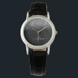 Montre Parties scintillant Noir Or Script Monogramme Nom<br><div class="desc">Parties scintillant à étincelles noir et argent Script Monogramme Nom Monographie. Cela fait le cadeau parfait de remise de diplômes,  anniversaire,  mariage,  douche nuptiale,  anniversaire,  baby shower ou bachelorette pour quelqu'un qui aime le luxe glam et les styles chic.</div>