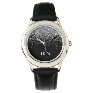 Montre Parties scintillant noire argent Monogramme Nom de