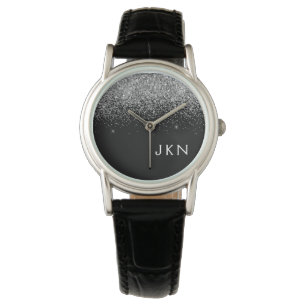 Montre Parties scintillant noire argent Monogramme Nom de
