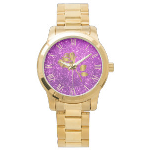 Montre Parties scintillant Or de luxe Purple Floral montr