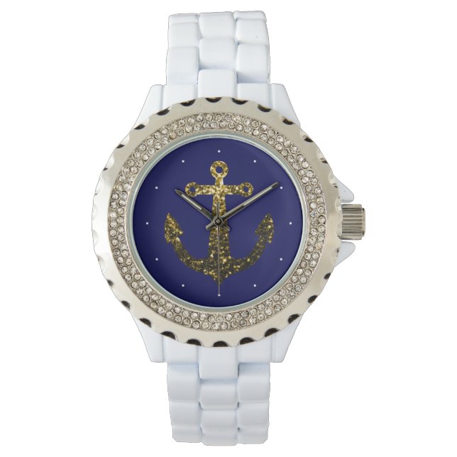 Montre Parties scintillant or faux brillant Ancre bleu ma (devant)