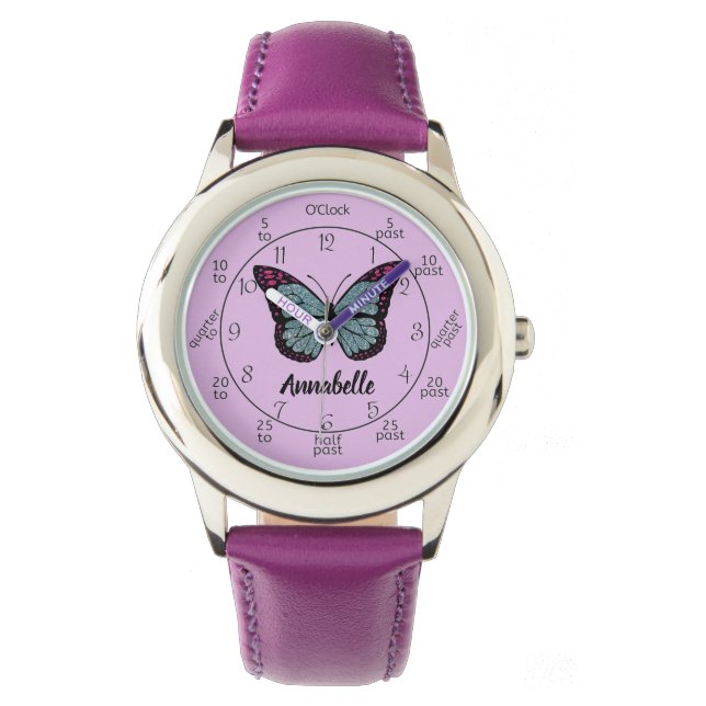 Montre Parties scintillant Personnalisée Papillon Purple  (devant)