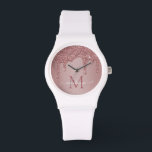 Montre Parties scintillant Rose de luxe étincelante  Mono<br><div class="desc">Parties scintillant Rose Gold Sparkle Drips Monogramme Regarder avec la parties scintillant en or rose/rose faux de mode goutte sur un arrière - plan chic avec votre monogramme et nom personnalisés. Conçu par Cèdre et String. Pour personnaliser davantage, cliquez sur le lien "customiser plus loin" et utilisez l'outil de conception...</div>