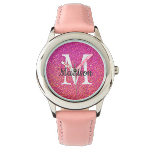 Montre Parties scintillant rose Étincelle Nom du monogram