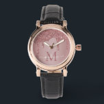 Montre Parties scintillant rose Gold Sparkle  Monogramme<br><div class="desc">Parties scintillant rose Gold Sparkle Drips Monogramme Monographie avec parties scintillant en or rose/rose faux de mode goutte sur un arrière - plan chic avec votre monogramme et nom personnalisés. Conçu par Cèdre et String. Pour personnaliser davantage, cliquez sur le lien "customiser plus loin" et utilisez l'outil de conception pour...</div>