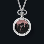 Montre Parties scintillant rose Gold Sparkle  Monogramme<br><div class="desc">Parties scintillant Rose or éclaboussée de filles Monogramme Monogram Watch Collier avec la parties scintillant d'or rose/rose faux de mode goutte sur un arrière - plan noir chic avec votre monogramme et nom personnalisés. Veuillez nous contacter à cedarandstring@gmail.com si vous avez besoin d'aide pour la conception ou les produits correspondants....</div>