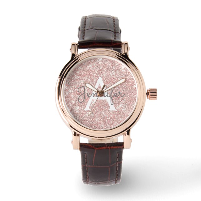 Montre Parties scintillant rose or rose et monogramme éti (Recto)