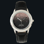 Montre Parties scintillant rose or rose pâle Monogramme I<br><div class="desc">Black and Blush Pink - Rose Gold Sparkle Parties scintillant Monogramme Nom Monographie. Cela rend le cadeau parfait pour 16 ans,  mariage,  douche nuptiale,  anniversaire,  baby shower ou bachelorette pour quelqu'un qui aime le luxe glam et les styles chic.</div>