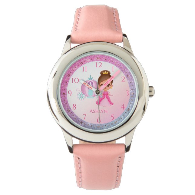 Montre Parties scintillant rose personnalisée Princesse A (devant)