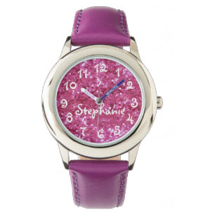 Montre Parties scintillant rose pour fille personnalisée
