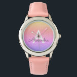 Montre Parties scintillant rose pourpre et Monogramme éti<br><div class="desc">Parties scintillant Pastel Faux violet et rose et Monogramme élégant étincelant. Cette montre peut être customisée pour inclure votre nom initial et prénom. La Parties scintillant Watch fait un grand cadeau de Fête des mariées,  fête d'anniversaire ou fête de bachelorette pour cette personne spéciale qui aime le rose.</div>