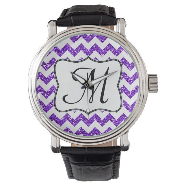 Montre Parties scintillant violet moderne Chevron Zig Zag (devant)