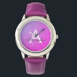 Montre Parties scintillant violette et étincelante Monogr<br><div class="desc">Parties scintillant violet Faux et Monogramme élégant étincelant. Cette montre peut être customisée pour inclure votre nom initial et prénom. La Parties scintillant Watch fait un grand cadeau de Fête des mariées,  fête d'anniversaire ou fête de bachelorette pour cette personne spéciale qui aime le rose.</div>