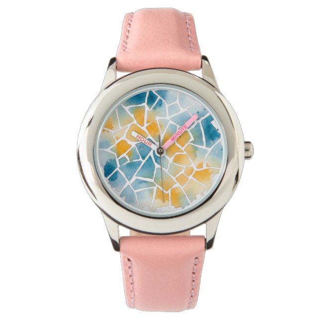 Montre Pastel Azulejo Watercolor Mosaic Watch – Portugues (devant)