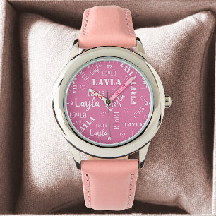 Montre Pastel Pink Mot mignon Art Nom personnalisé Filles